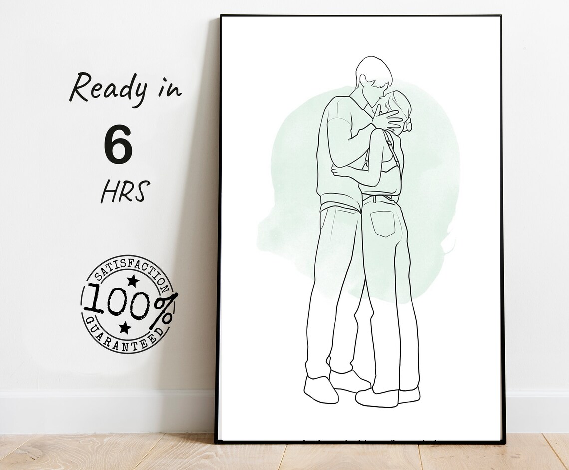 Faceless Portrait Friendly Couple Line Drawing Print Unique Boyfriend Anniversary Gift Custom Birthday Line Art Memories Print