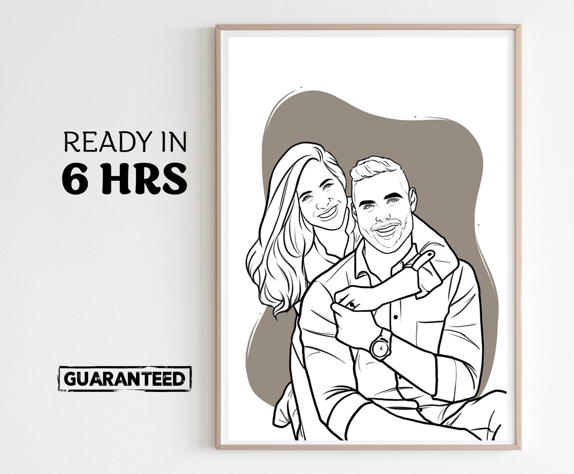 Couple Hug From Behind Line Art Portrait In Warm Taupe Poster
