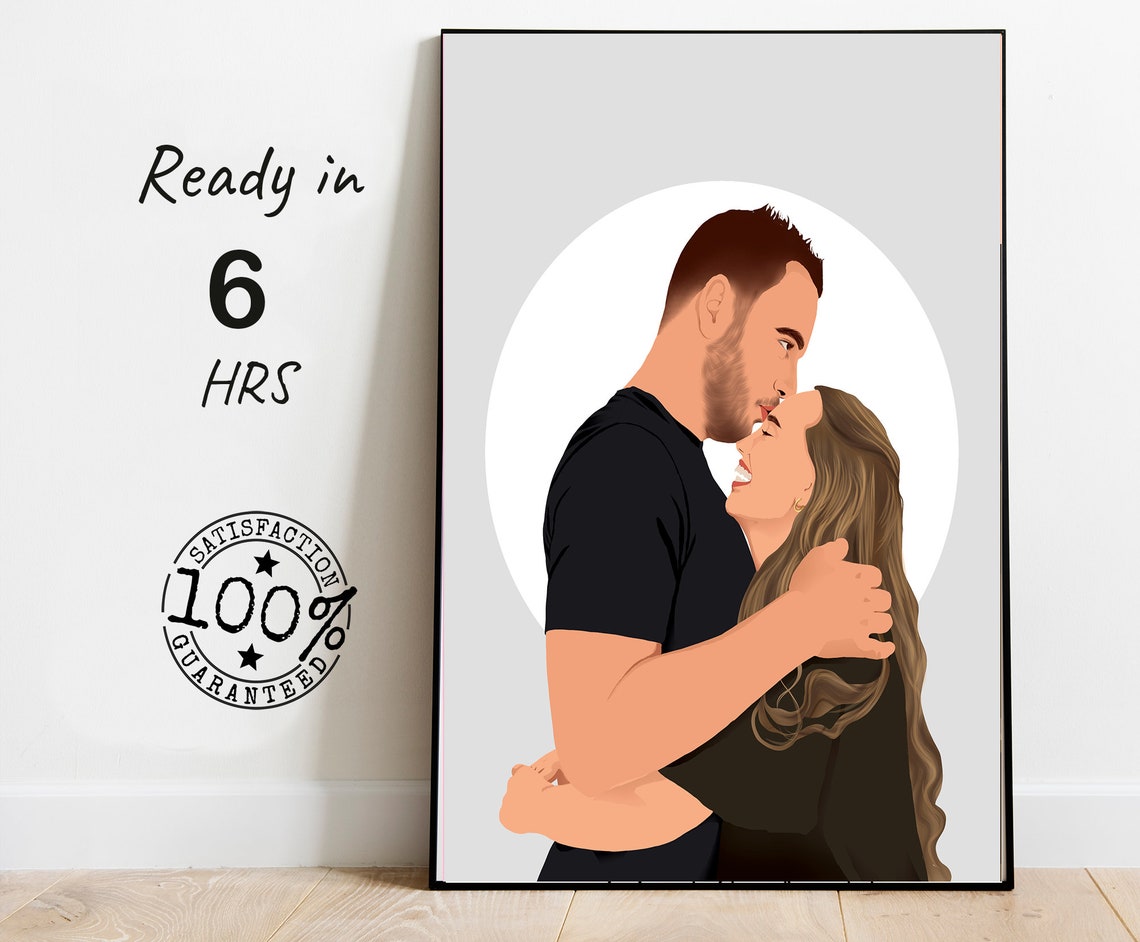 Faceless Romantic Couple Embrace Portrait Illustration Poster