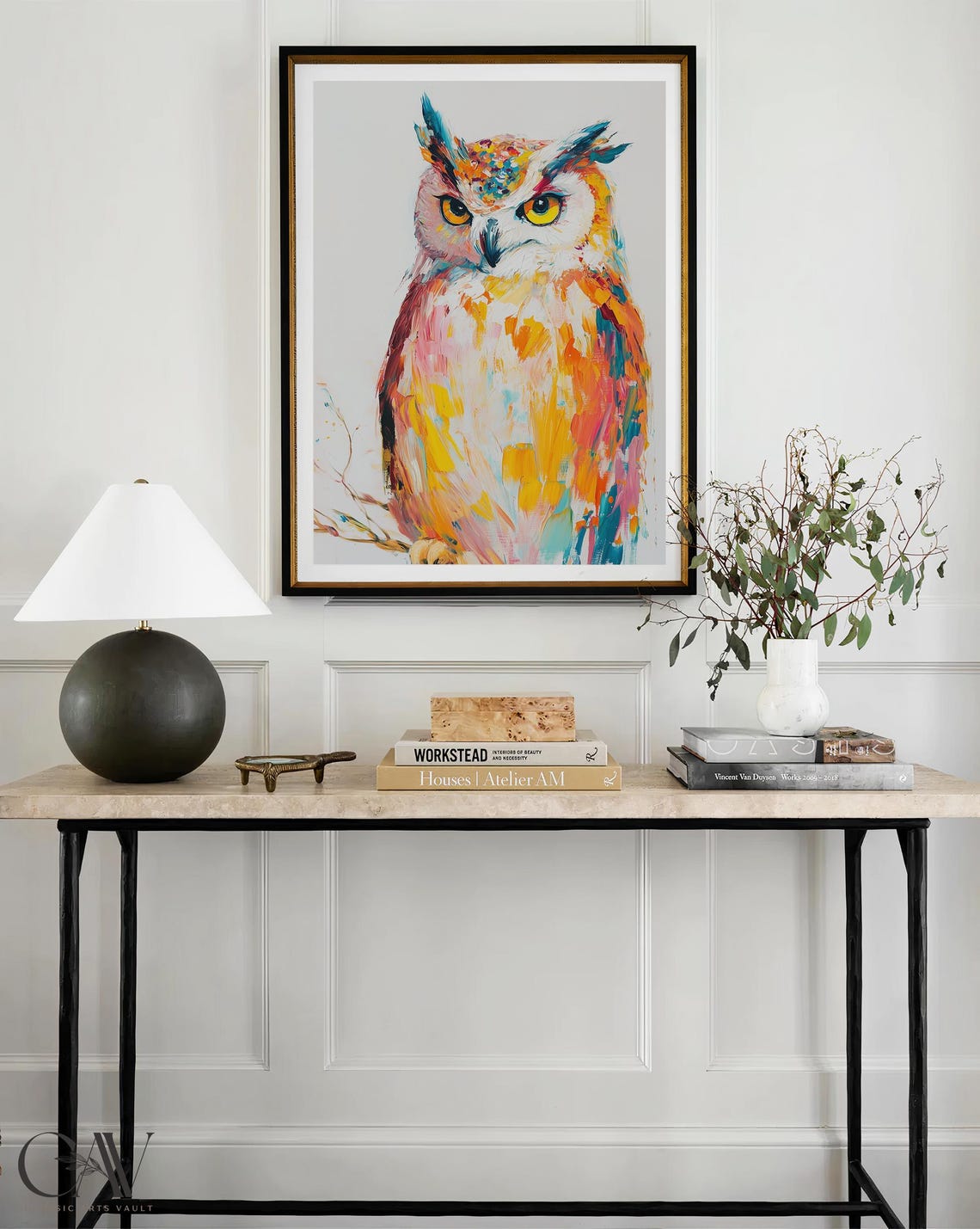 Great Horned Owl Colorful Brushstroke Portrait Wild Bird Wall Art - Image 3