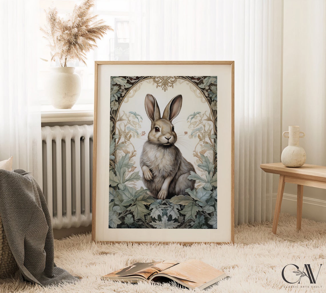 Wild Hare Beneath Soft Art Nouveau Floral Arch Botanical Poster - Image 2