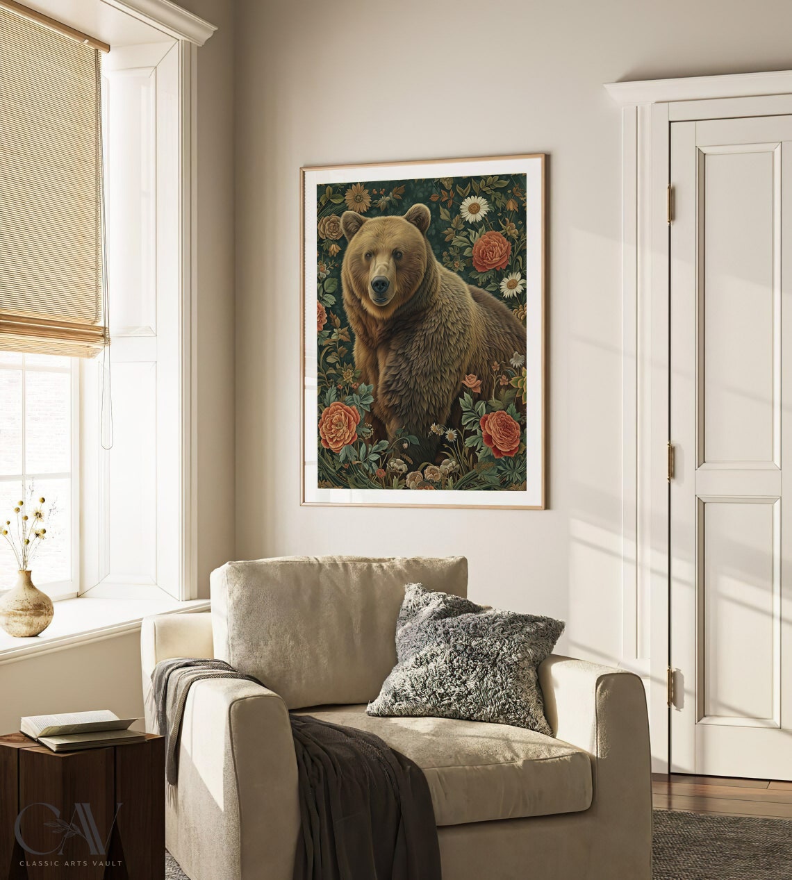 Brown Bear Dark Botanical Garden Roses Vintage Woodland Poster - Image 3
