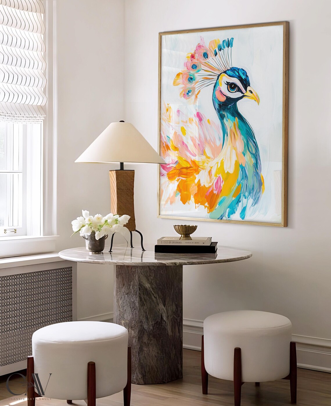 Stunning Peacock Colorful Brushstroke Portrait Vibrant Bird Wall Art - Image 4