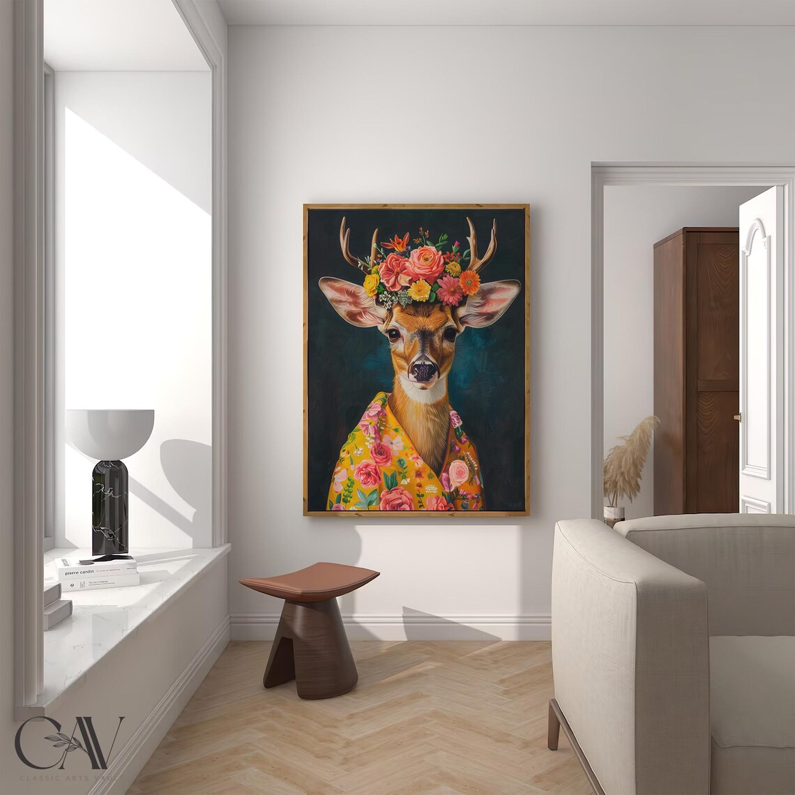 Fawn Flower Crown Portrait Yellow Floral Cape Cute Deer Wall Art - Image 3