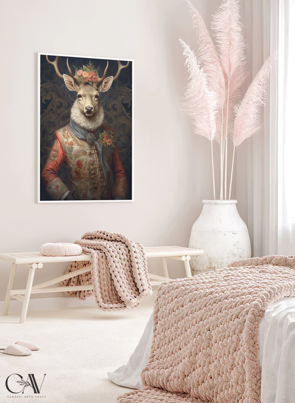 Stag in Royal Brocade Jacket With Rose Crown Baroque Style Poster - Image 2