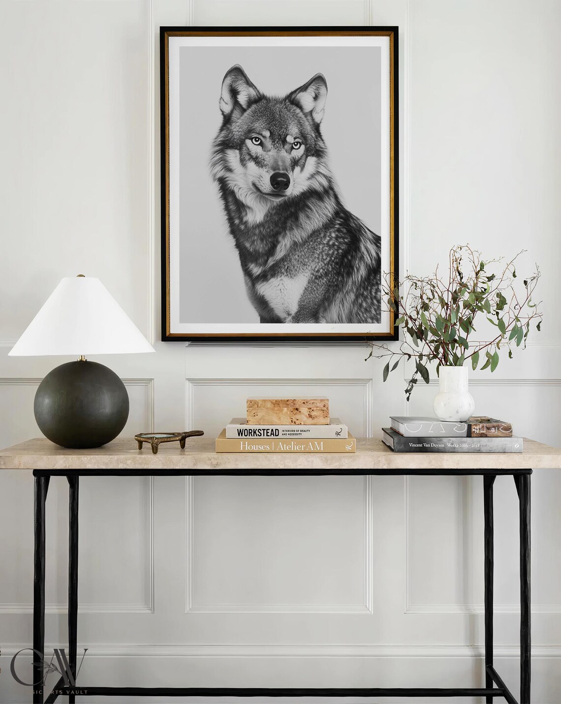 Wolf Black and White Portrait Wild Animal Photography Wall Art - Image 3