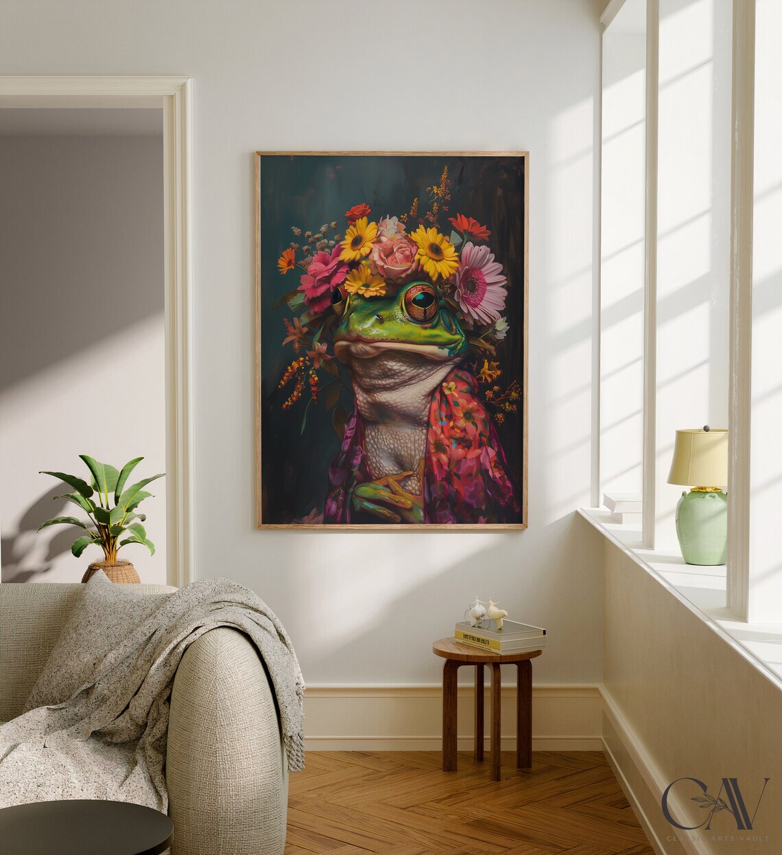 Frog Flower Crown Portrait Colorful Floral Cape Animal Wall Art - Image 2