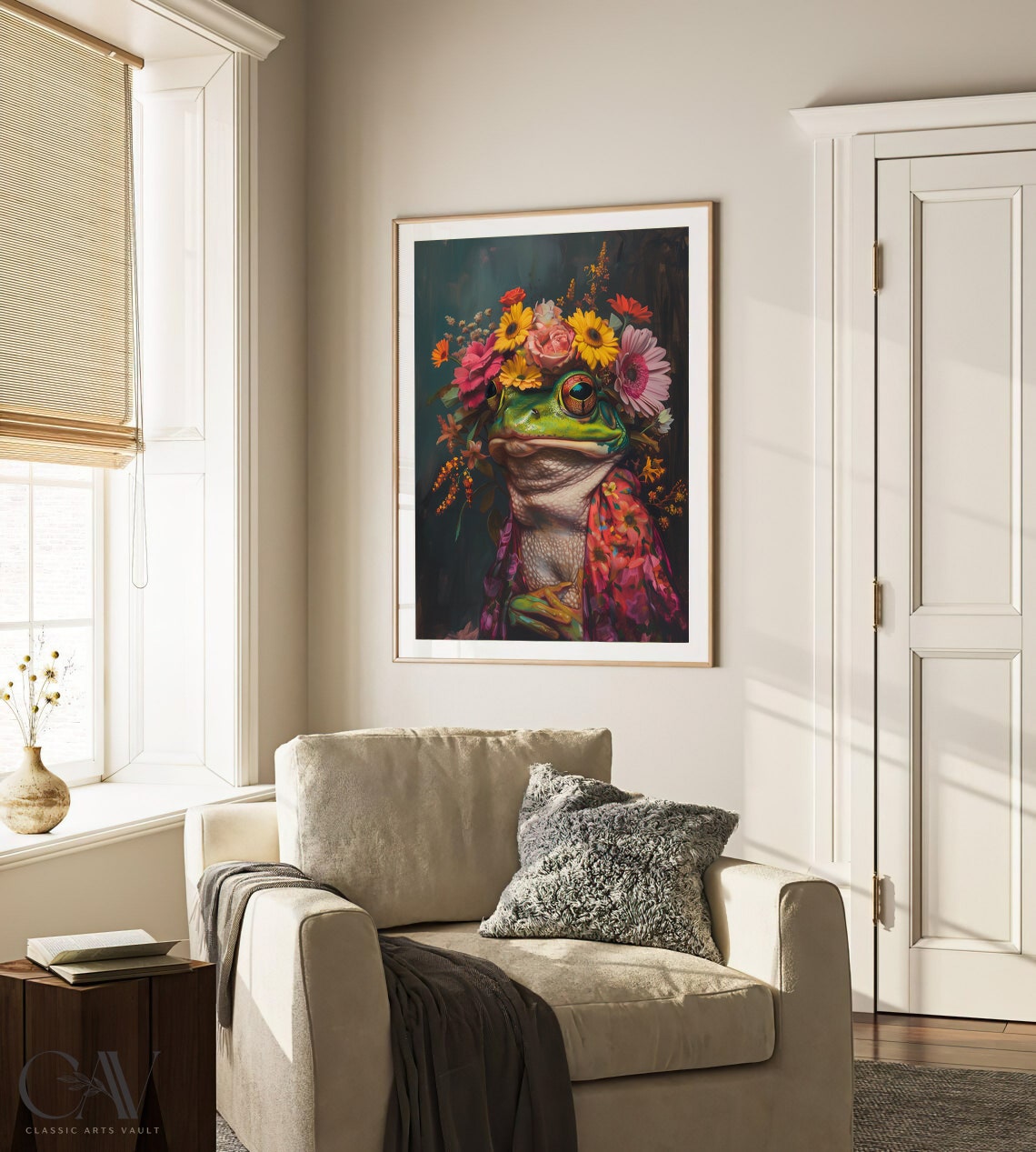 Frog Flower Crown Portrait Colorful Floral Cape Animal Wall Art - Image 3