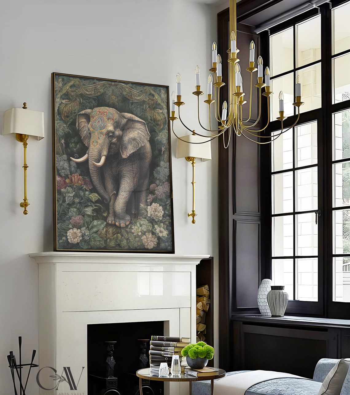 Elephant With Ornate Headpiece Walking in a Dark Jungle Poster - Image 2