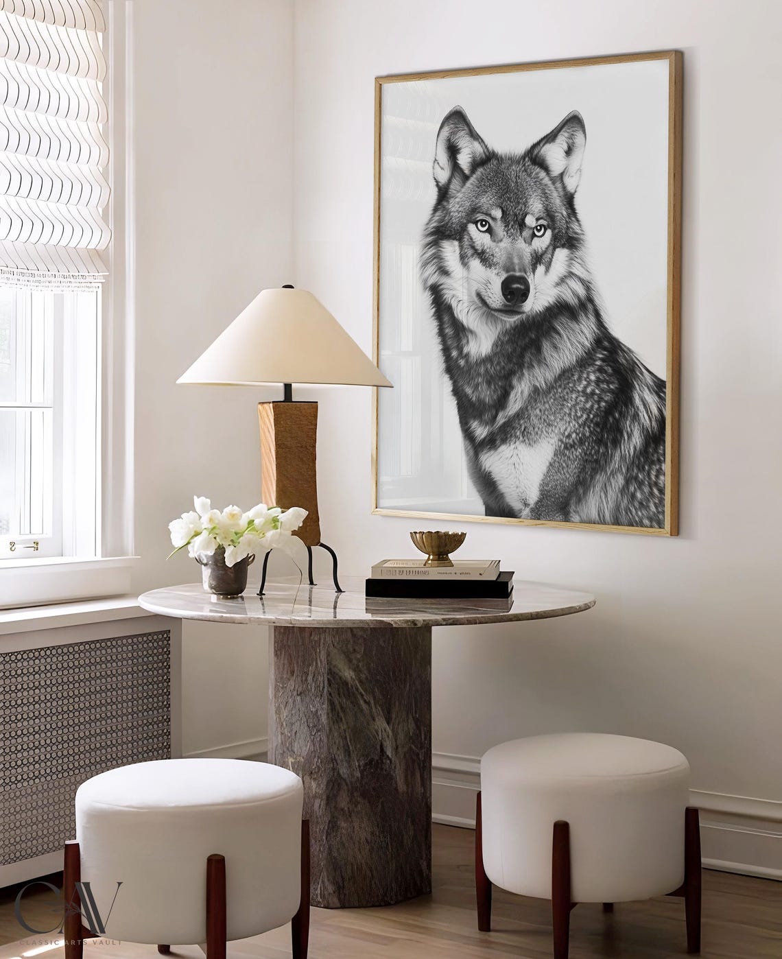 Wolf Black and White Portrait Wild Animal Photography Wall Art - Image 4