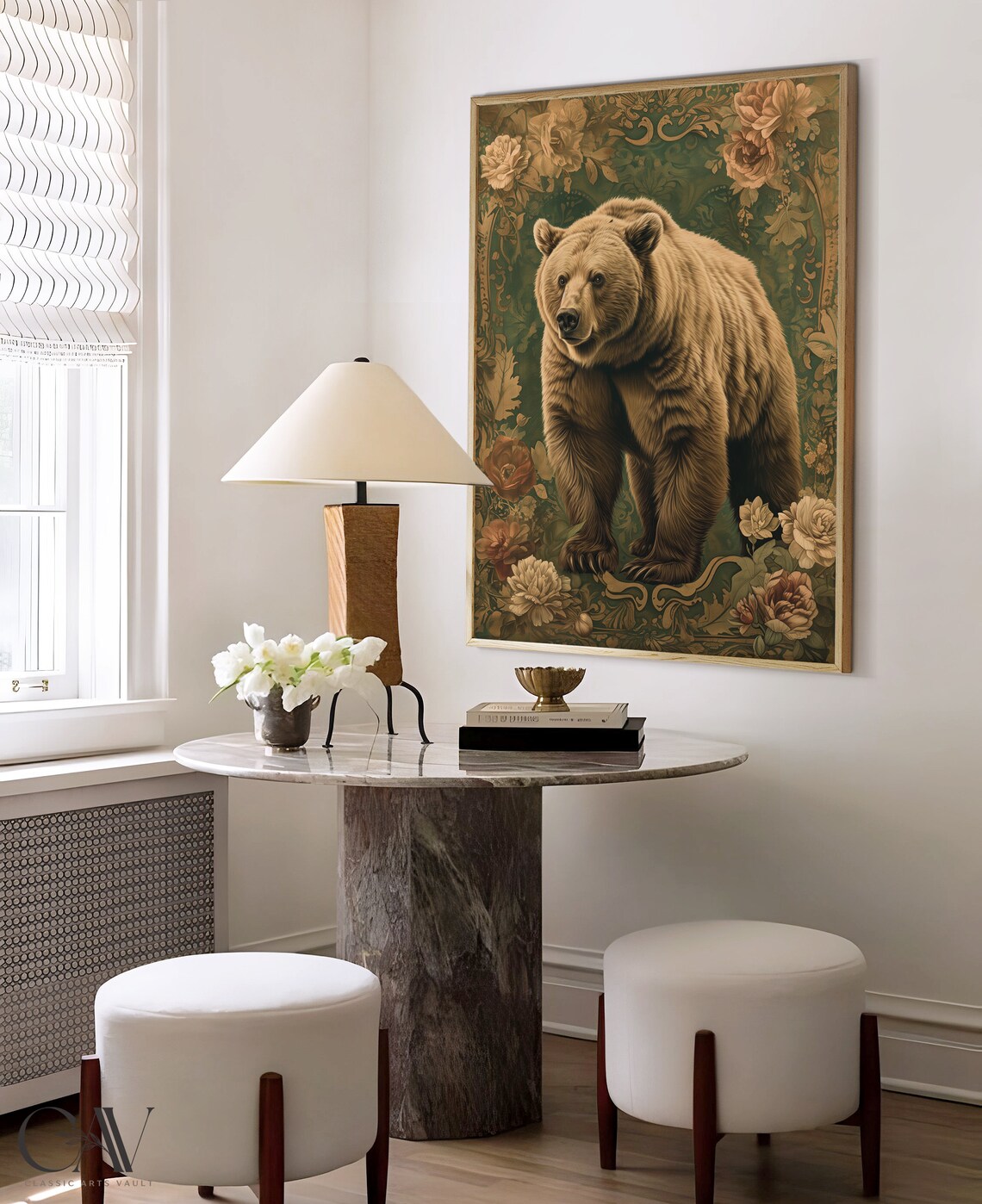Brown Bear Standing Ornate Floral Vintage Woodland Art Poster - Image 4