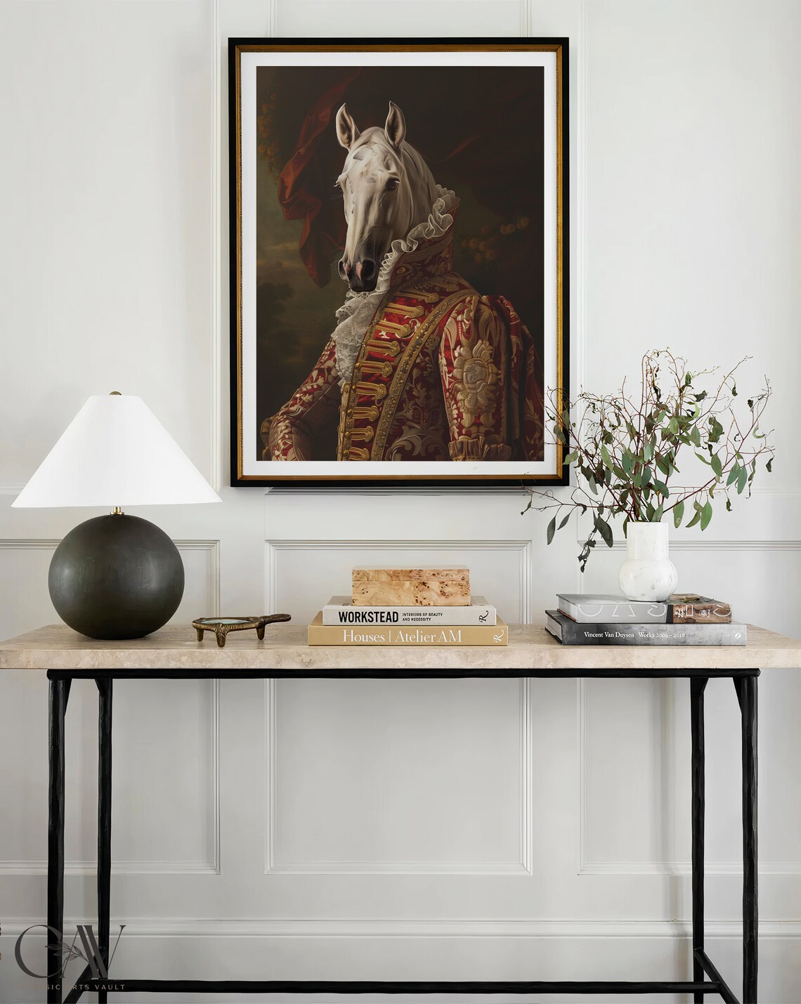 White Horse in Red Baroque Court Coat with Lace Ruff Portrait Poster - Image 4