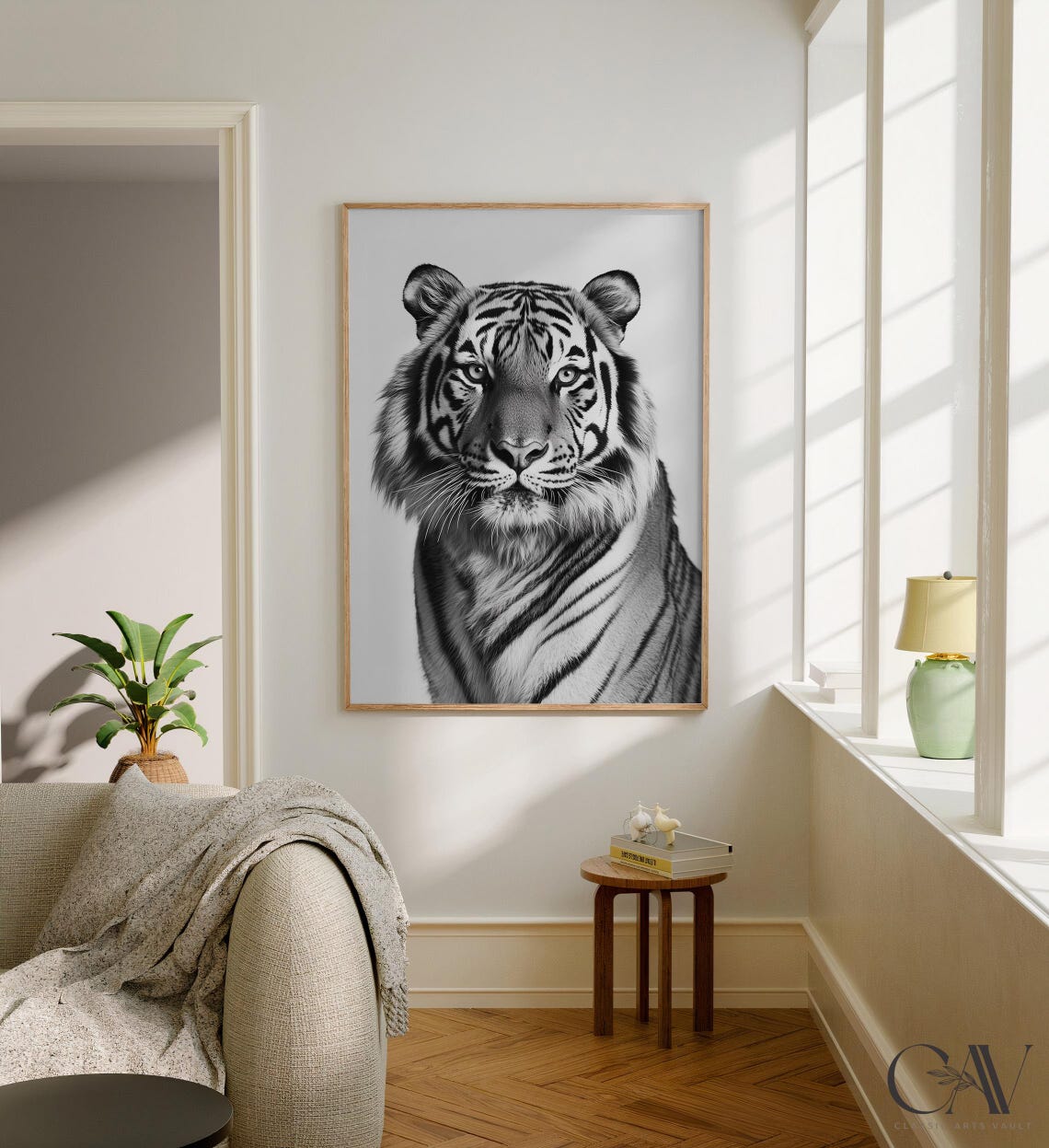 Tiger Black and White Photography Portrait Bold Big Cat Wall Art - Image 2