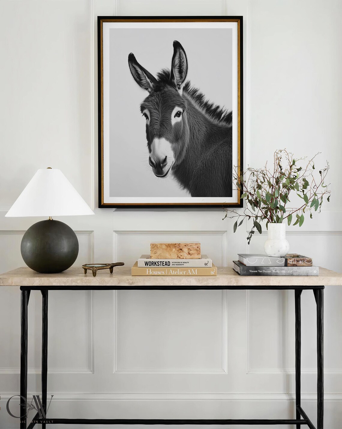 Black and White Donkey Portrait Cute Farm Animal Photography Poster - Image 3