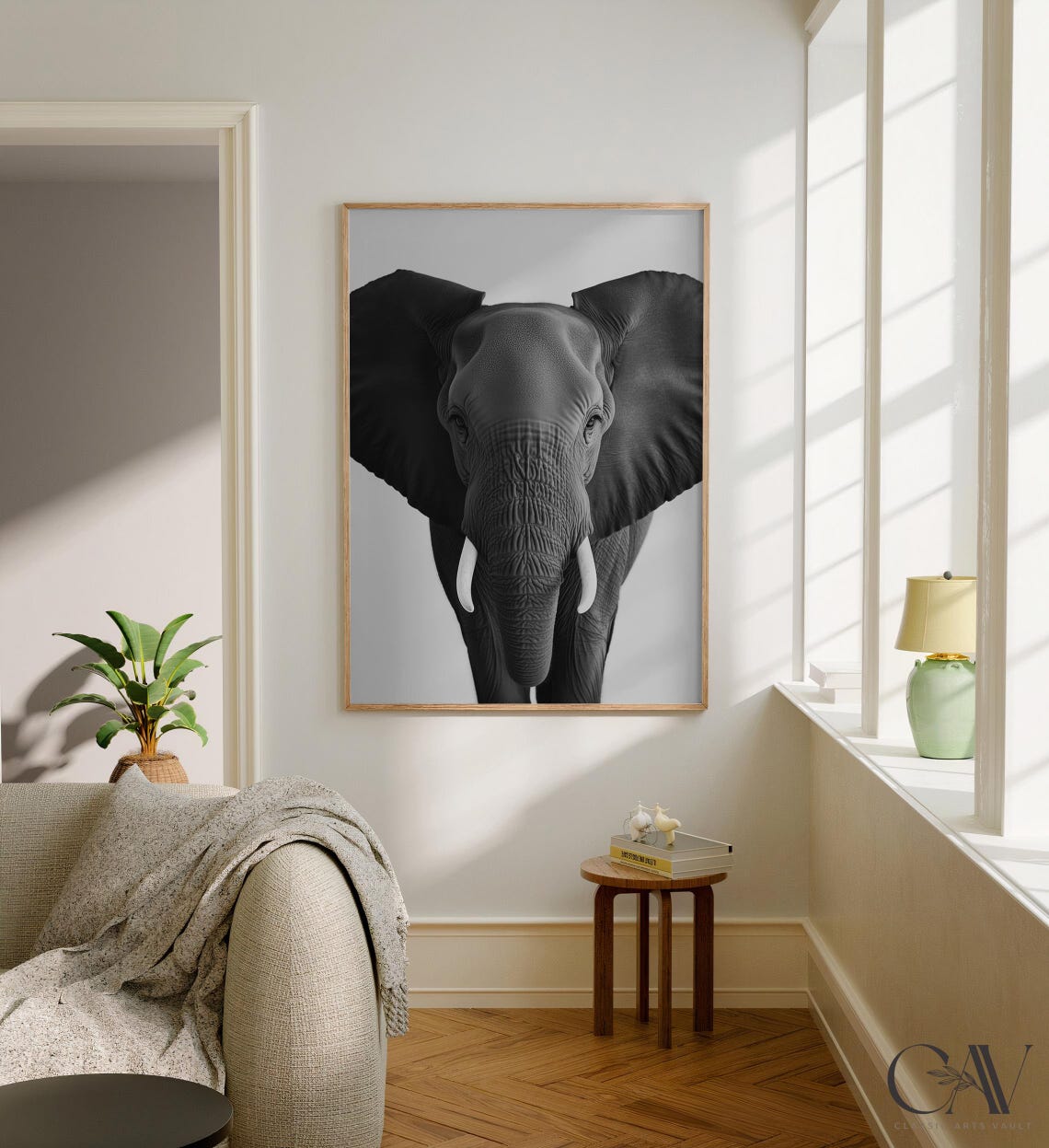 Black and White Elephant Front View Portrait Photography Poster - Image 2