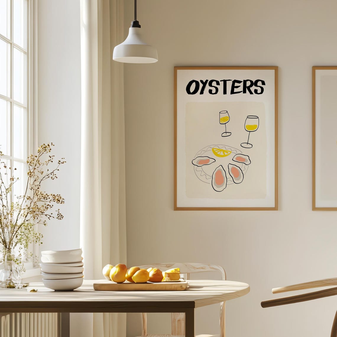 Oysters and White Wine Kitchen Art Poster for Coastal Bar Cart Decor - Image 2