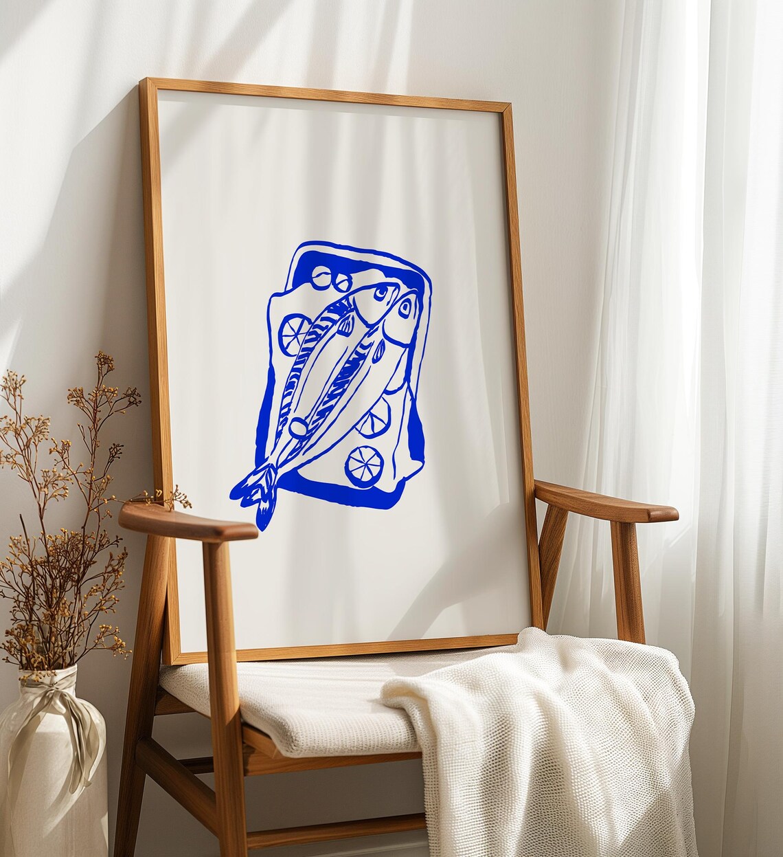 Salt Fish Print Blue Fish Baked Poster Retro Food Wall Art Modern Kitchen Decor Sketch Hand Drawn Artwork - Image 3