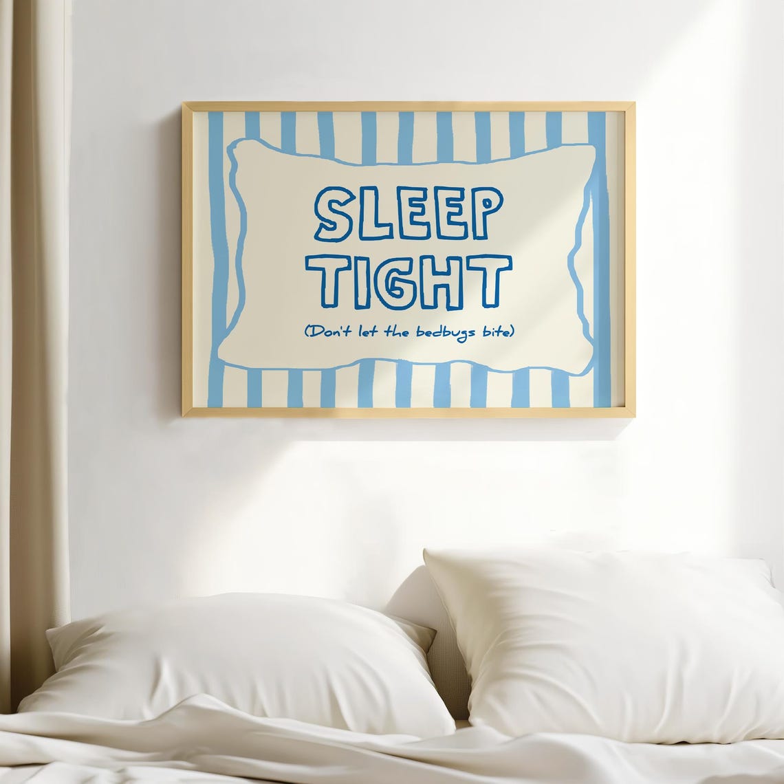 Sleep Tight Pillow Blue Stripe Bedroom Funny Quote Wall Art Decor - Image 4