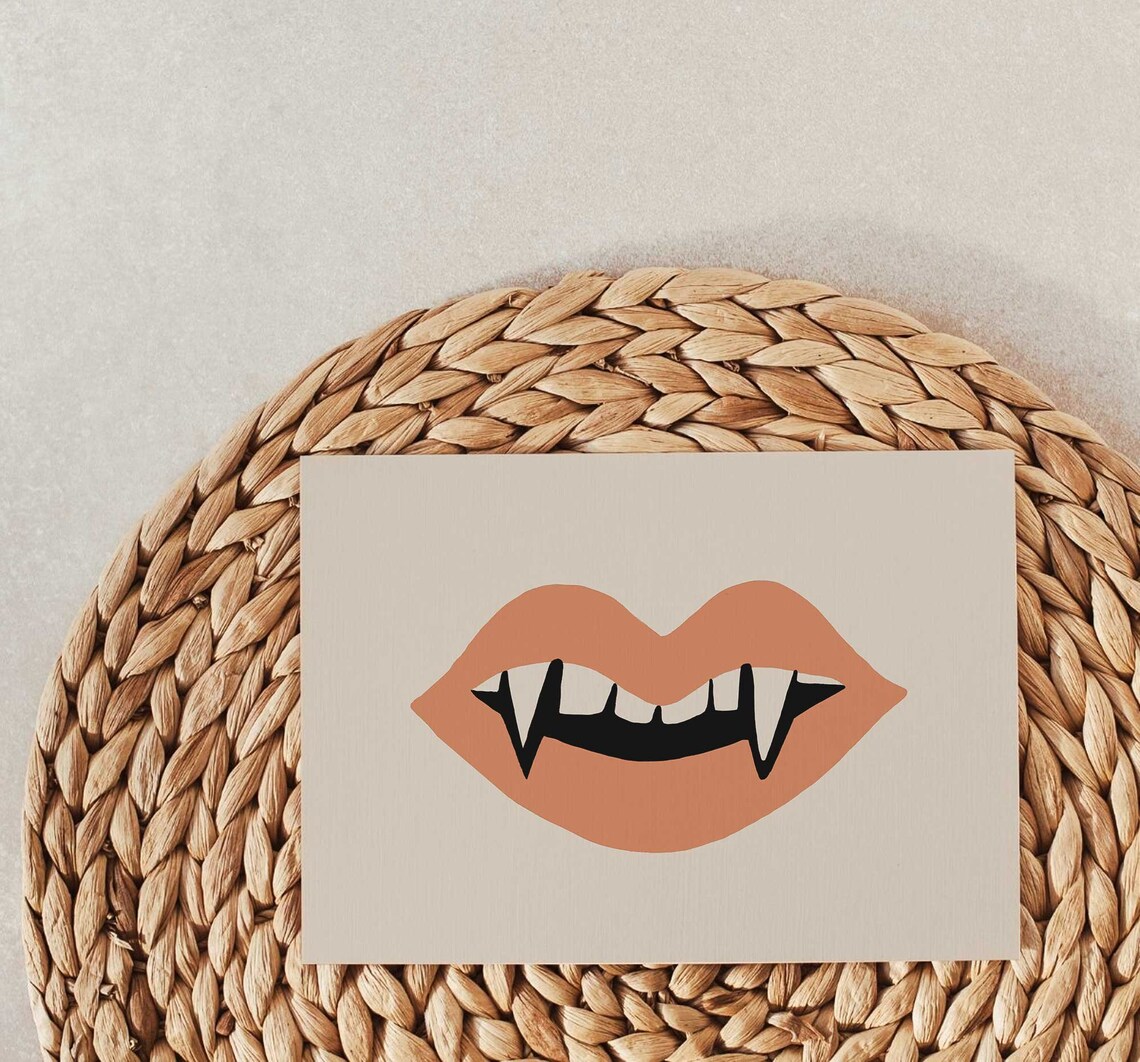 Halloween Fangs Vintage Halloween Art Print - Image 2