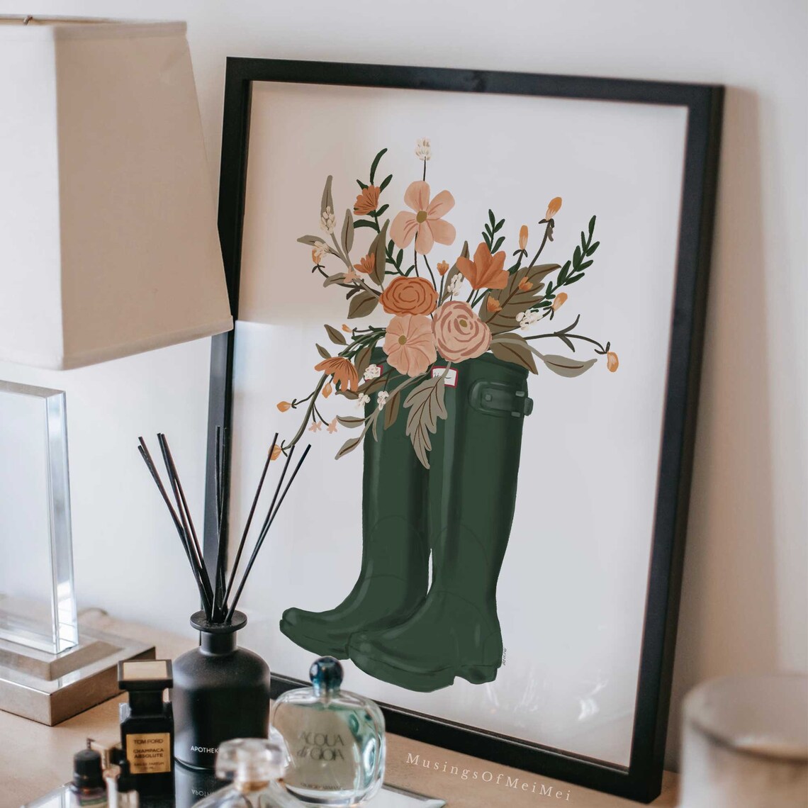 Fall Decor Wellies Boot Autumn Botanical Art Print - Image 3
