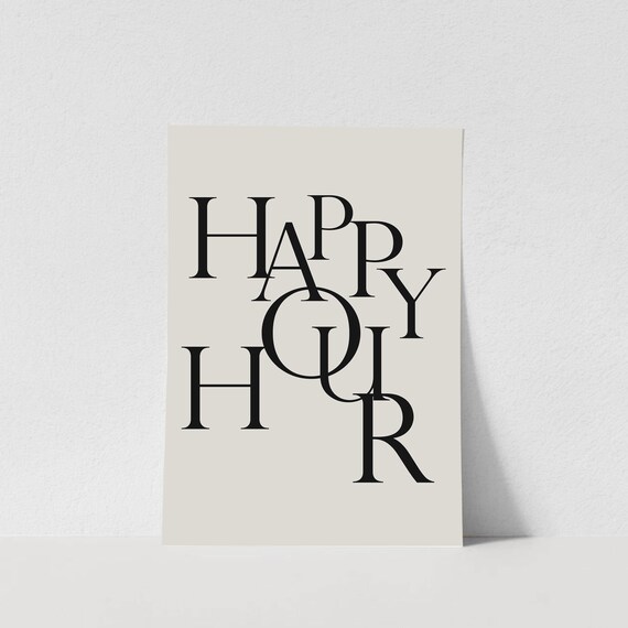 Happy Hour Stacked Typography Minimalist Modern Cream Bar Poster