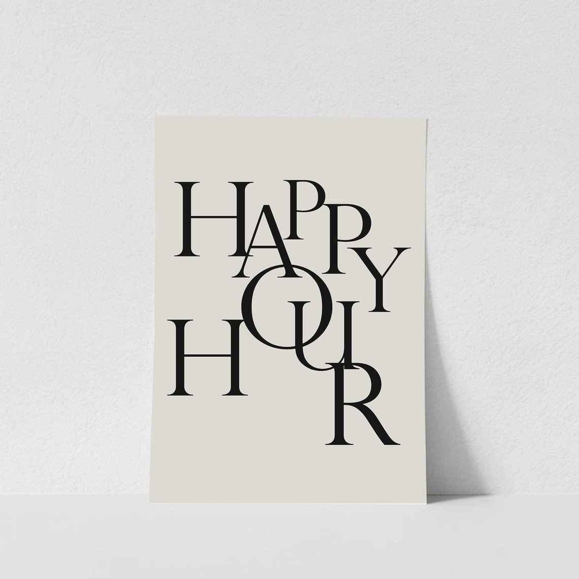 Happy Hour Stacked Typography Minimalist Modern Cream Bar Poster