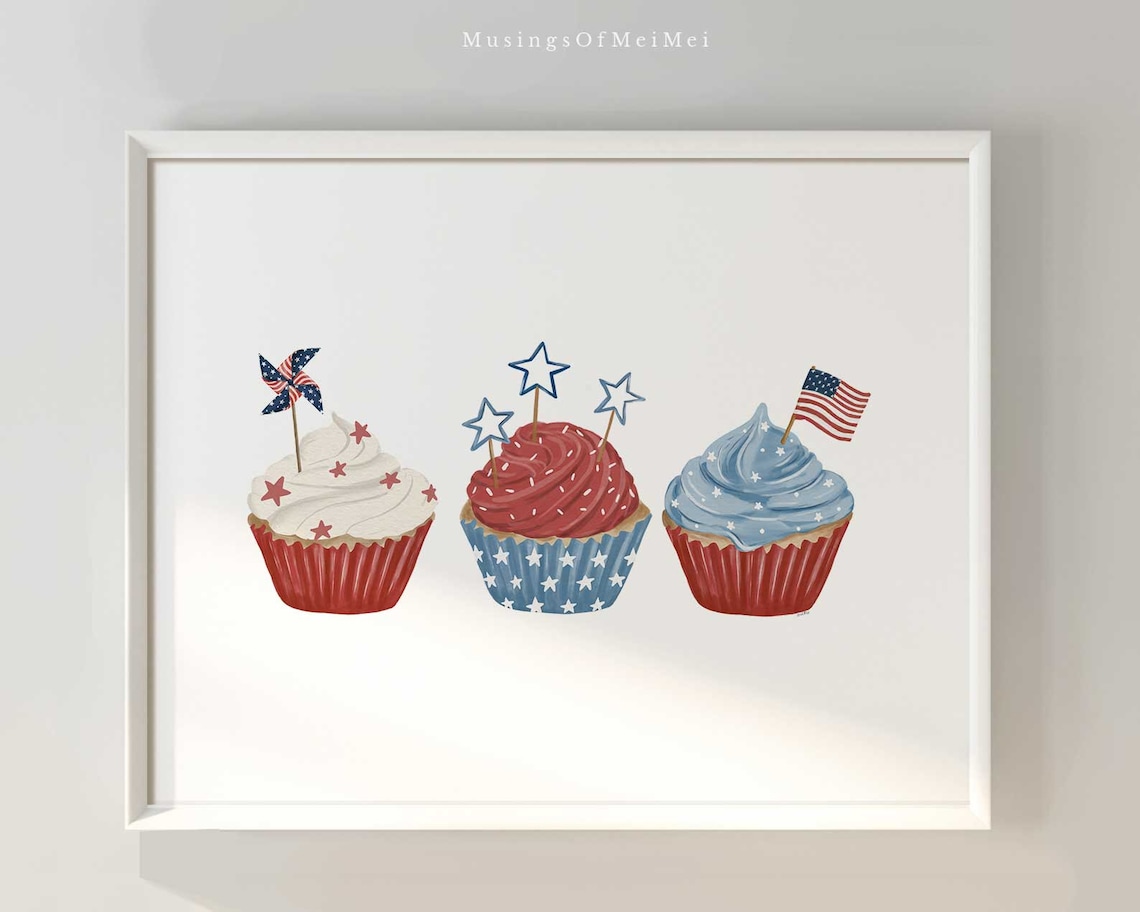 4th Of July Cupcakes Retro Summer Art Print