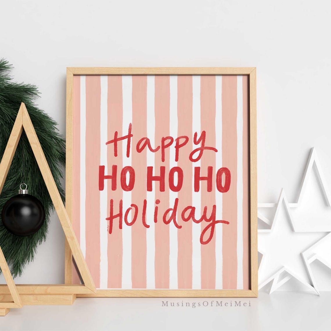 Happy Ho Ho Ho Holiday Pink Striped Christmas Typography Poster - Image 3