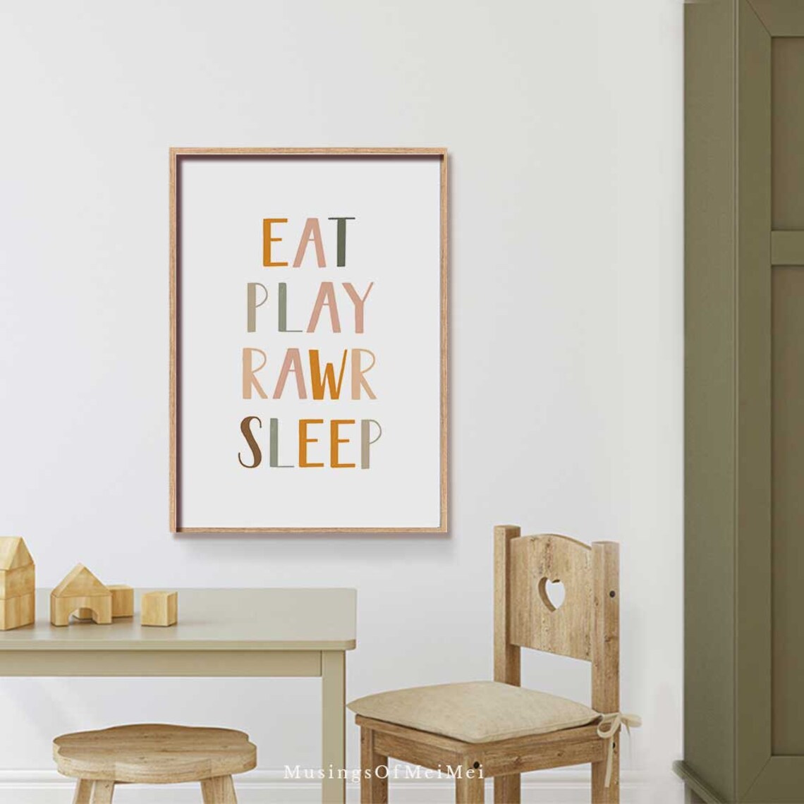 Eat Play Rawr Sleep Dinosaur Theme Kids Playroom Typography Quote Poster - Image 4