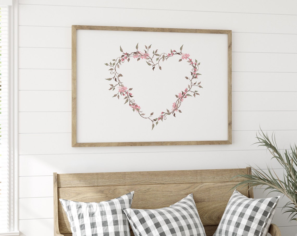 Floral Heart Print Valentines Day Wall Art Watercolor Floral Heart Girls Nursery Wall Art Farmhouse Valentines Day Decor - Image 4