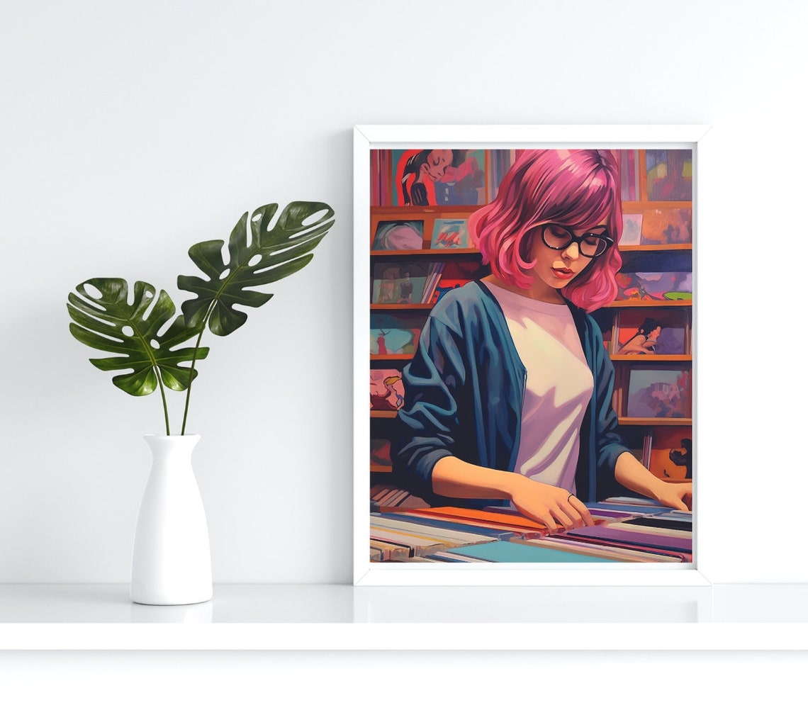 Girl In A Music Store Art Print