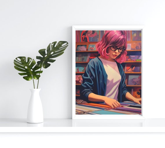 Girl In A Music Store Art Print