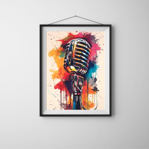 Microphone Graffiti Wall Decor Watercolor Print Music Art Musical Abstract
