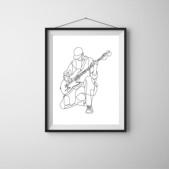 Minimalist Man Playing Guitar Line Art Music Wall Instrument Prints Simple Sketch