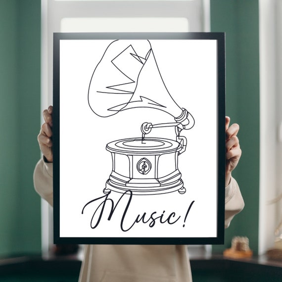 Minimalist Vintage Gramophone Line Art Retro Home Decor Old Poster