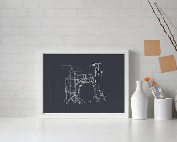 Minimalist Drums Line Art Musician Wall Music Print Musical Gift For Drummer Poster Drum Kit Sketch