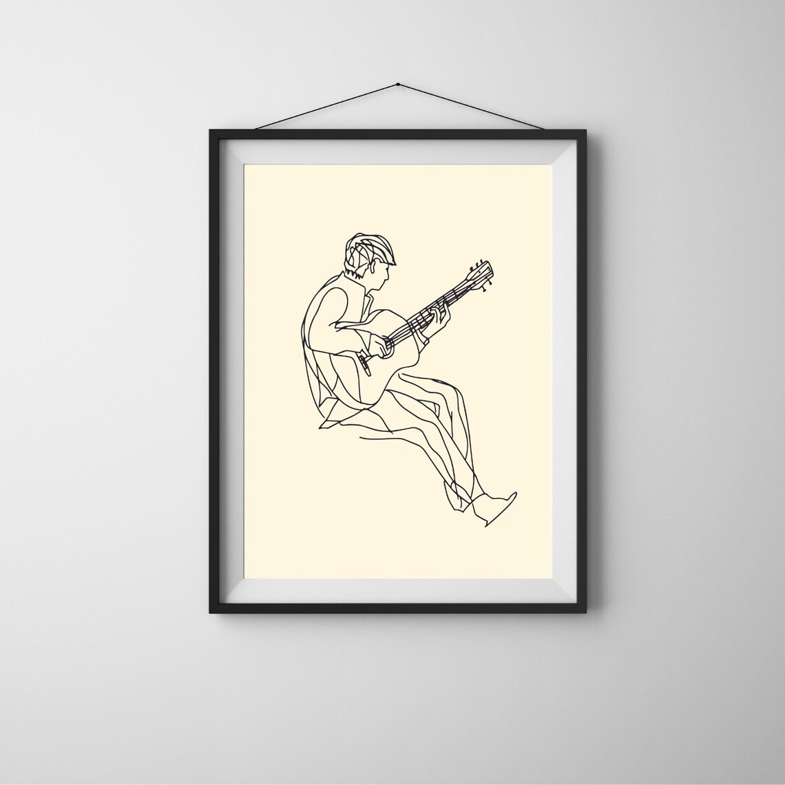 Minimalist Guitarist Cream Line Art Drawing Modern Music Poster