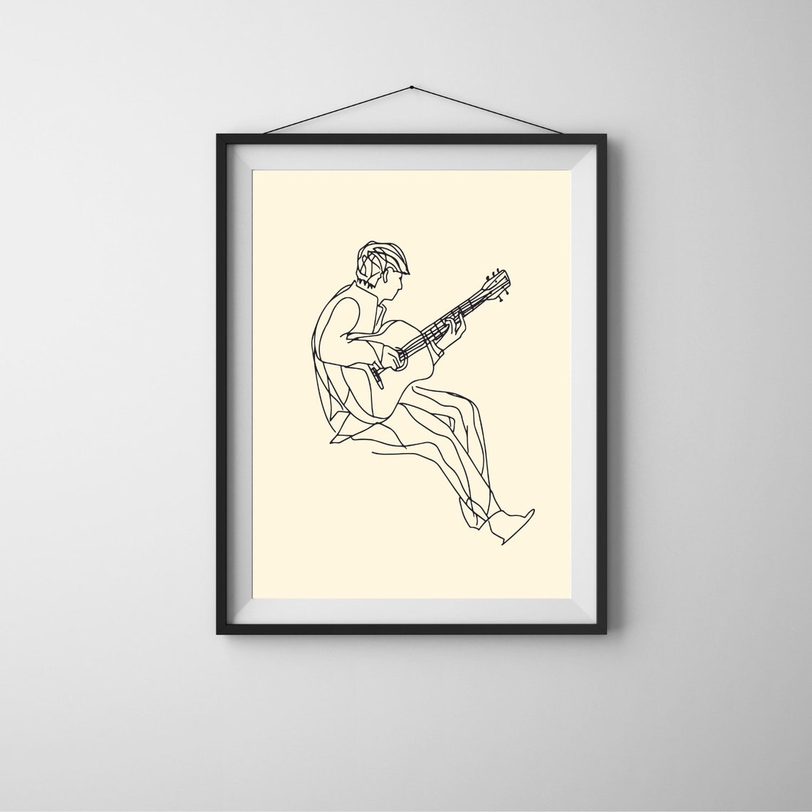 Minimalist Man Playing Guitar Line Art Music Wall Instrument Prints Simple Sketch
