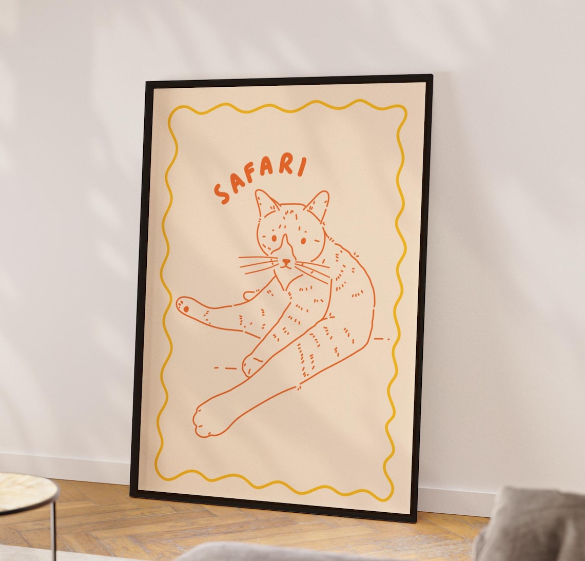 Custom Cat Portrait Cute Poster, Hand Scribble Pet Art