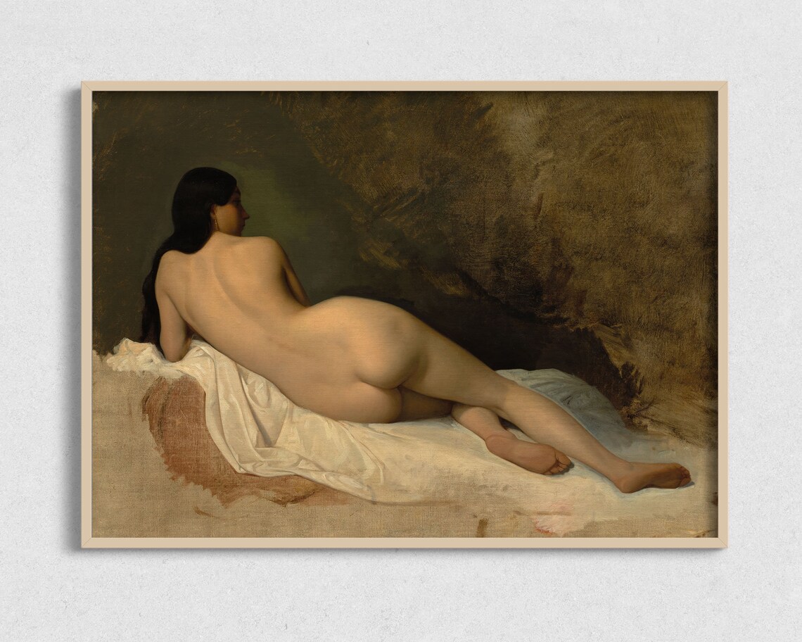 Vintage Oil Painting Nude Figure Wall Art Print