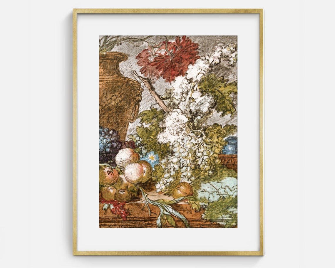 Floral Fruit Still Life Vintage Tabletop Abundance Oil Painting Poster - Image 2