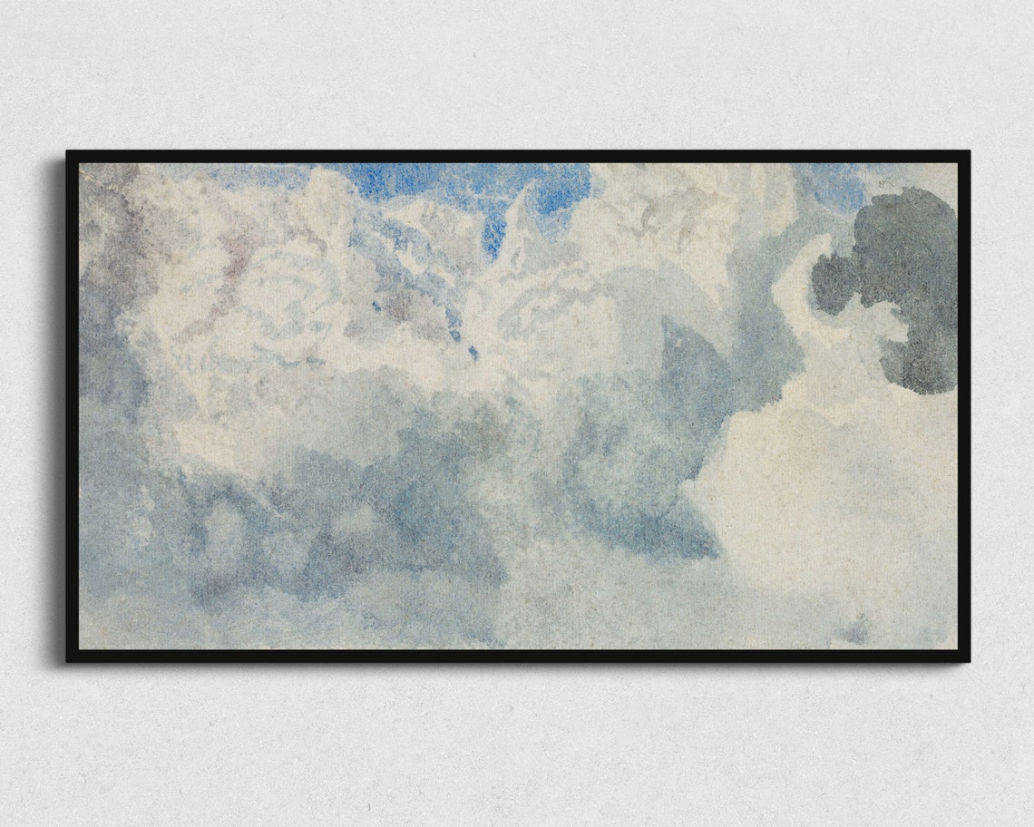 White Cumulus Cloud Watercolor Study Serene Sky Wall Art Print