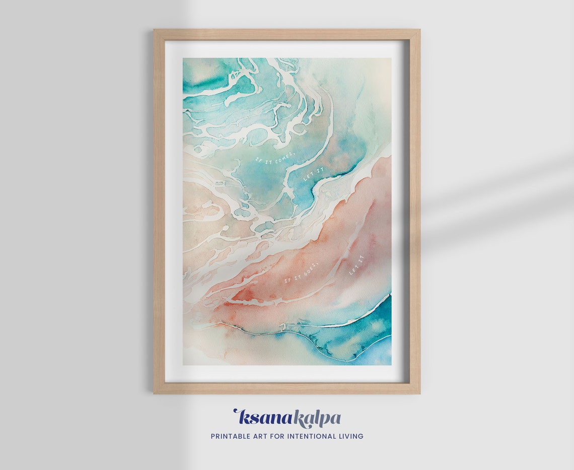 If It Comes Let It Teal Abstract Ocean Watercolor Quote Poster