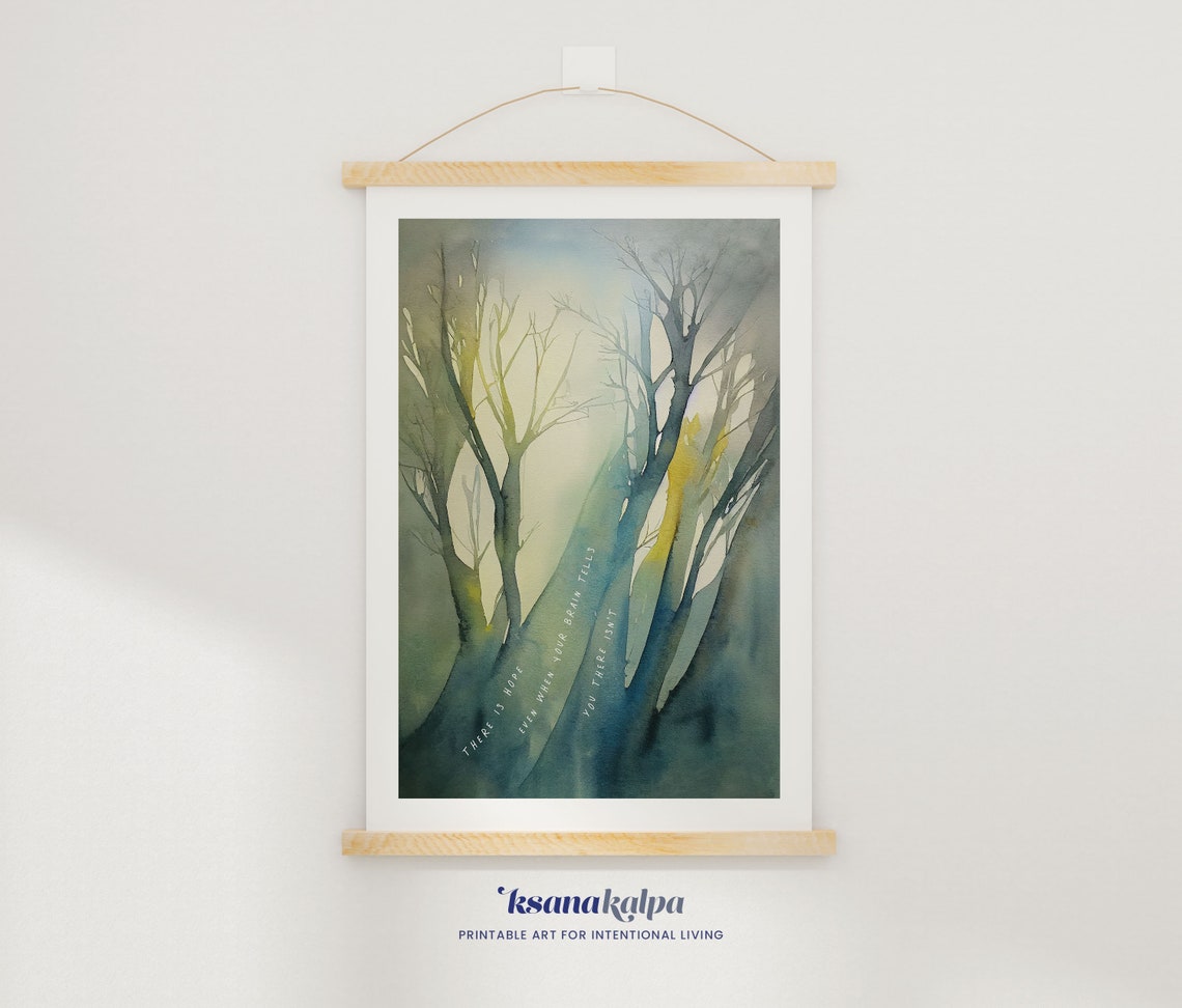 There Is Hope Misty Forest Watercolor Inspirational Quote Poster - Image 3