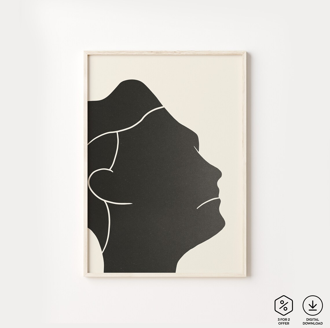 Abstract Black Female Silhouette Profile Minimalist Art Poster