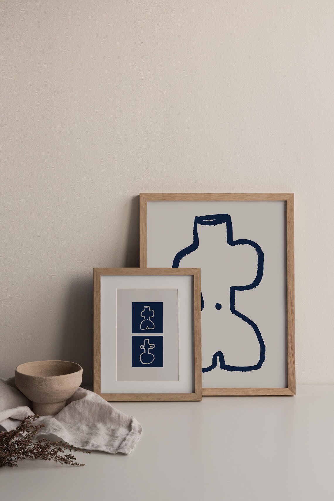 Navy Blue Line Art Abstract Vase Female Figure Minimalist Art Poster - Image 2