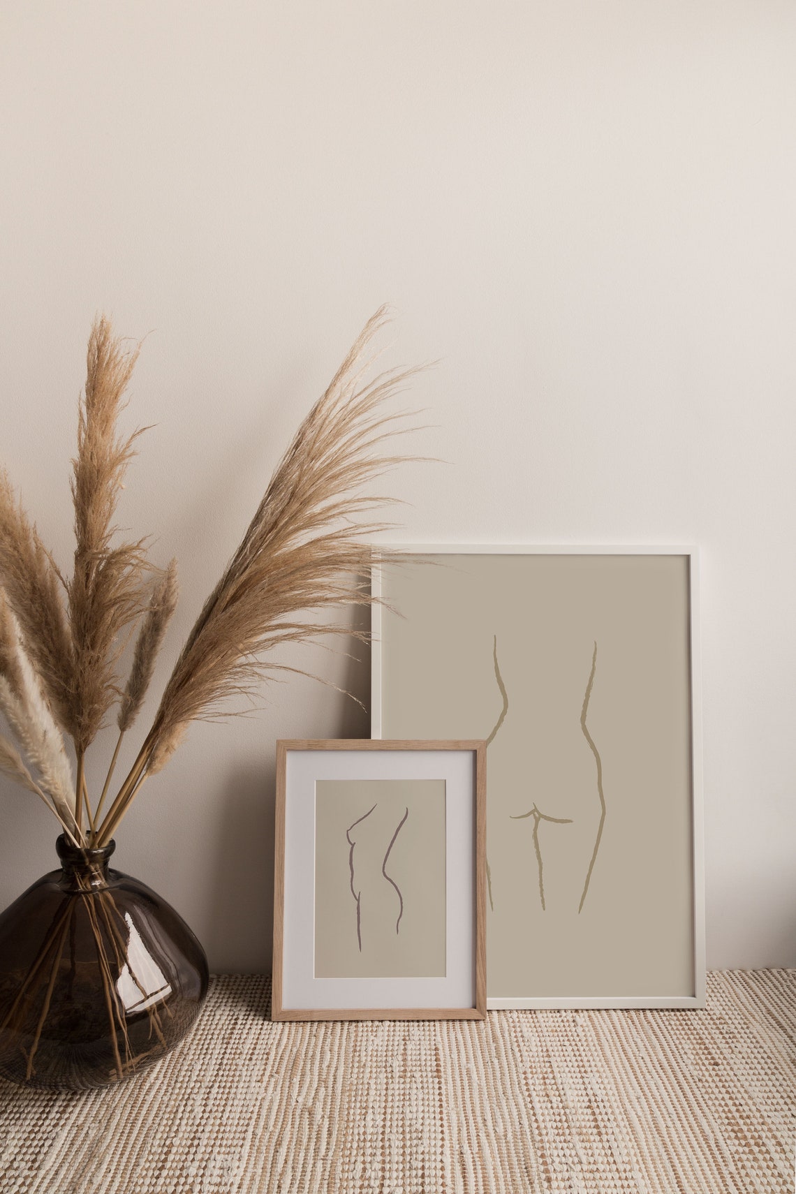 Beige Female Hips Line Art Minimalist Nude Body Drawing Poster