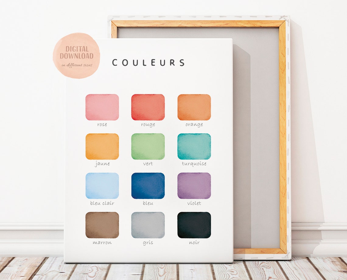 French Colors Couleurs Watercolor Educational Classroom Poster - Image 2