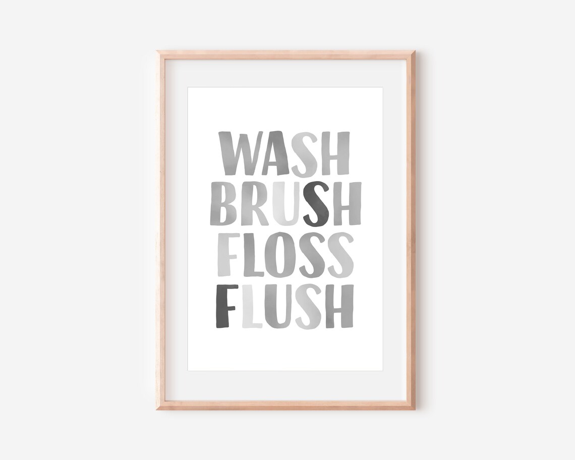 Wash Brush Floss Flush Bathroom Rules Art Print - Image 2