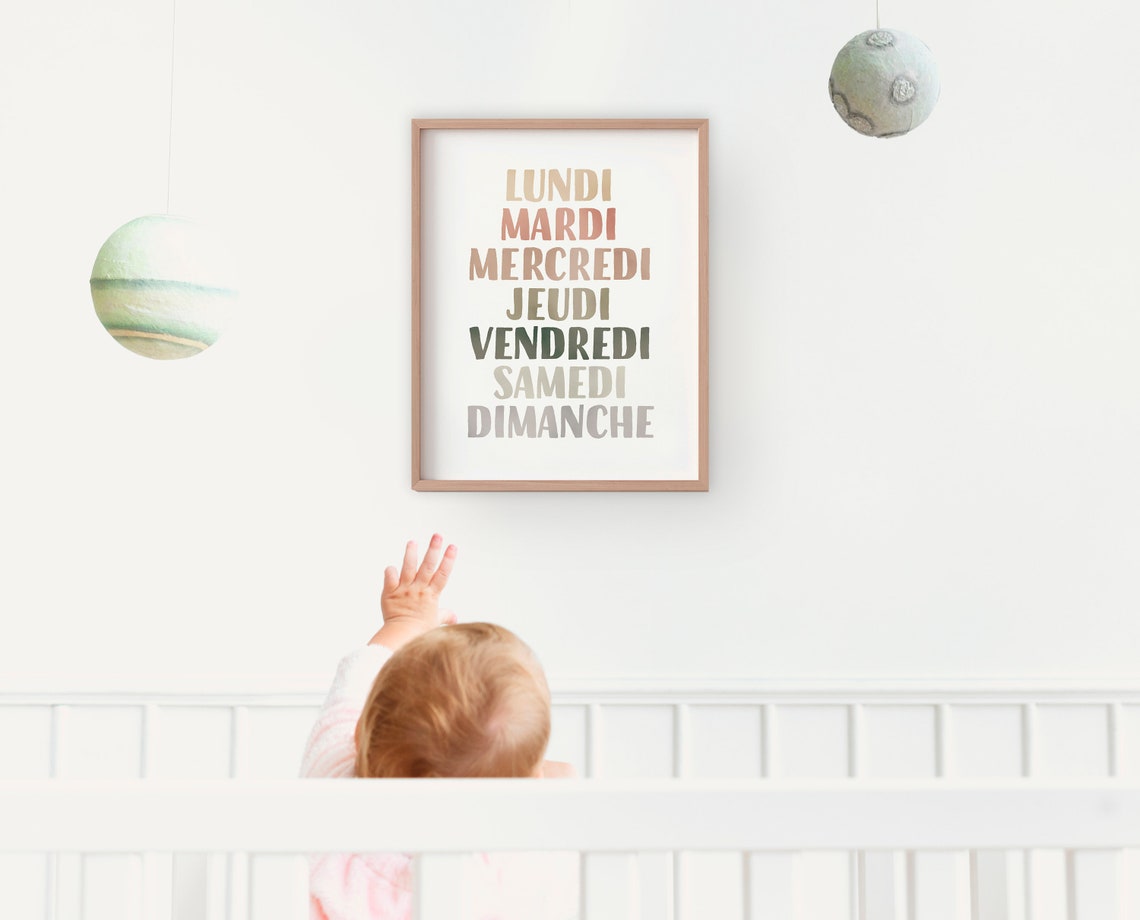 French Days of the Week Boho Stacked Typography Classroom Poster - Image 2